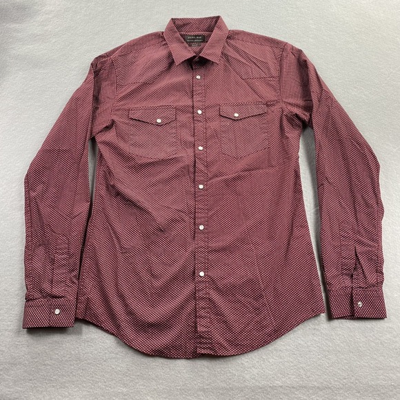 Zara Man Shirt Mens Medium Red Slim Peal Snap Front Geometric Western Casual - Picture 1 of 9
